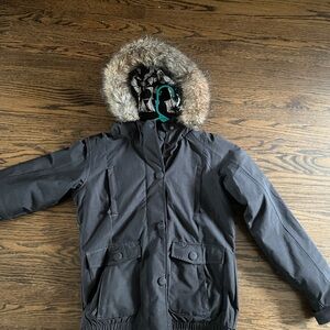 Black Kids Puffer Jacket with Faux Fur Hood